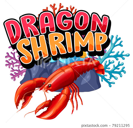Lobster cartoon character with Dragon Shrimp font banner isolated Lobster cartoon character with Dragon Shrimp font banner isolated 79211295