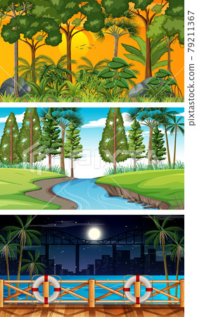 Set of different types of forest horizontal scenes Set of different types of forest horizontal scenes 79211367