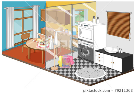 Dining room and laundry room in isometric style Dining room and laundry room in isometric style 79211368