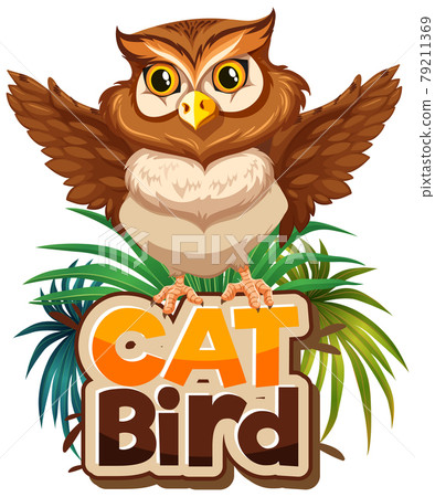 Owl cartoon character with Cat Bird font banner isolated Owl cartoon character with Cat Bird font banner isolated 79211369