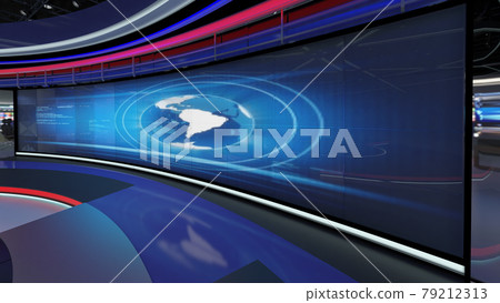 Virtual TV Studio News Set 31. Green screen background. 3d Rendering. 79212313
