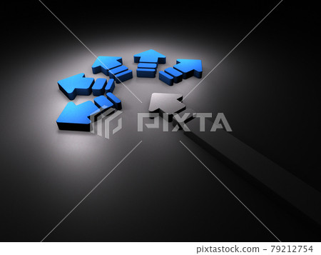 在不確定的未來，一個緊迫的選擇。黑色背景。 3D 渲染。 79212754