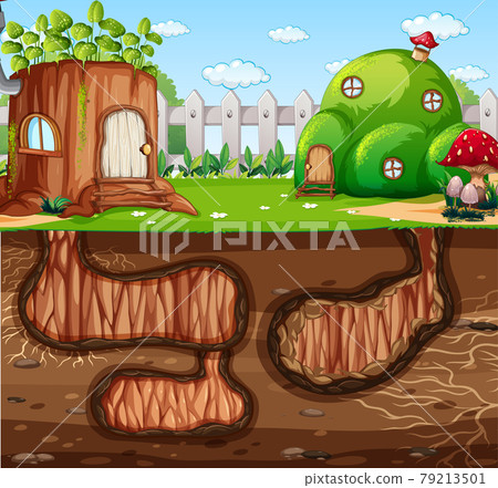 Underground animal hole with ground surface of the garden scene Underground animal hole with ground surface of the garden scene 79213501