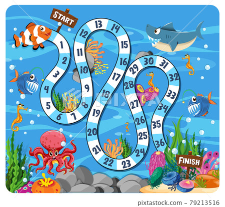 Path board game in underwater theme with sea animals Path board game in underwater theme with sea animals 79213516