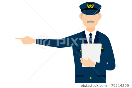 Senior male policeman poses, pointing finger... - Stock Illustration ...