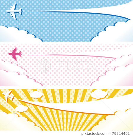 橫幅廣告WEB夏日天空飛機雲框複製空間背景插畫素材套裝 橫幅廣告WEB夏日天空飛機雲框複製空間背景插畫素材套裝 79214401