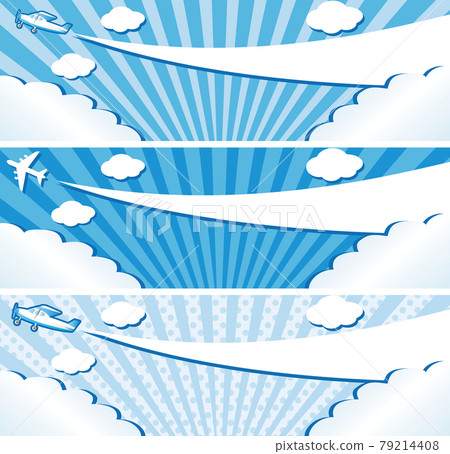 Banner advertisement WEB summer sky contrail cloud frame copy space background blue light blue illustration set 79214408