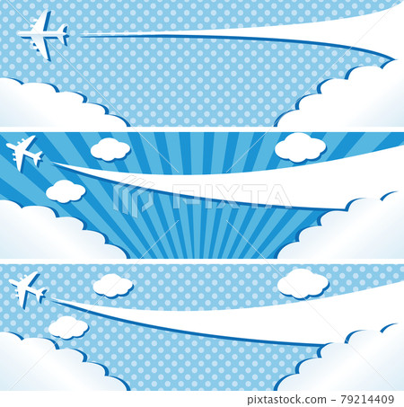 Banner advertisement WEB summer sky contrail cloud frame copy space background blue light blue illustration set 79214409