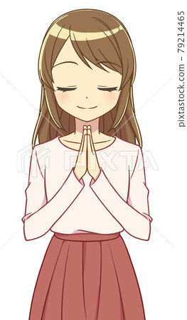 A woman in plain clothes holding hands 79214465