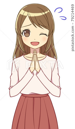 A woman in plain clothes asking you to put your hands together A woman in plain clothes asking you to put your hands together 79214469