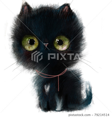 cute lovely cartoon black kitten character 79214514