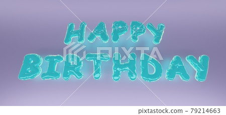 Balloons letters Happy Birthday with helium on isolated purple background. Turquoise inflatable metallic foil text, 3d illustration. Festive design for greeting card, banner, party or anniversary 79214663
