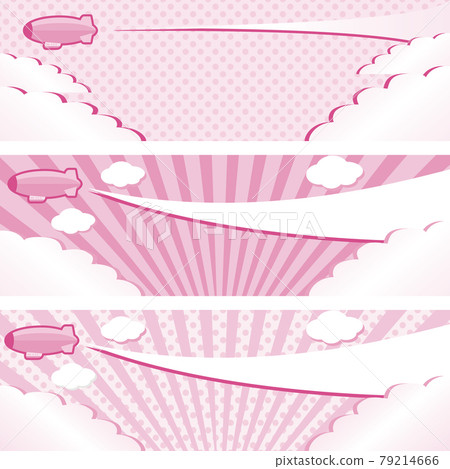 橫幅廣告WEB夏日天空飛艇雲框複製空間背景粉色插畫素材套裝 79214666