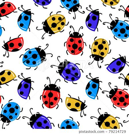 Fashion animal seamless pattern with colorful ladybird on white background. Cute holiday illustration with ladybags for baby. Design for invitation, poster, card, fabric, textile Fashion animal seamless pattern with colorful ladybird on white background. Cute holiday illustration with ladybags for baby. Design for invitation, poster, card, fabric, textile 79214729