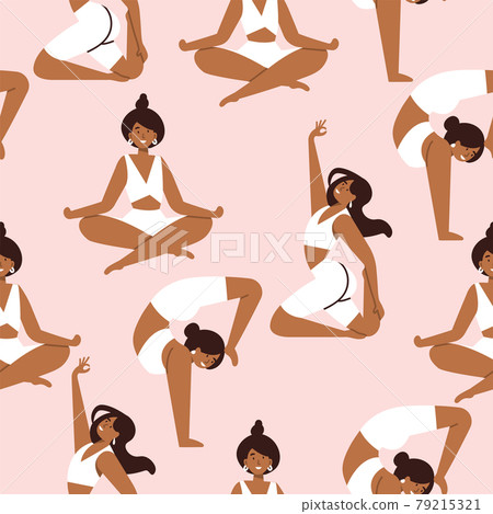 Vector illustration set with young women doing yoga exercising. Various of yoga poses. Seamless pattern. Vector illustration set with young women doing yoga exercising. Various of yoga poses. Seamless pattern. 79215321