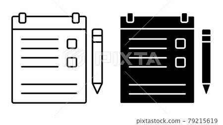 Linear icon. Tablet with clip for sheet of paper. Tablet for keeping list, list of important things to do. Completing assignments. Simple black and white vector 79215619