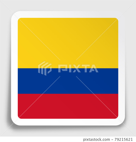Colombia flag icon on paper square sticker with shadow. Button for mobile application or web. Vector 79215621