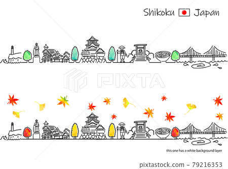 Simple line drawing set of autumn Shikoku cityscape 79216353