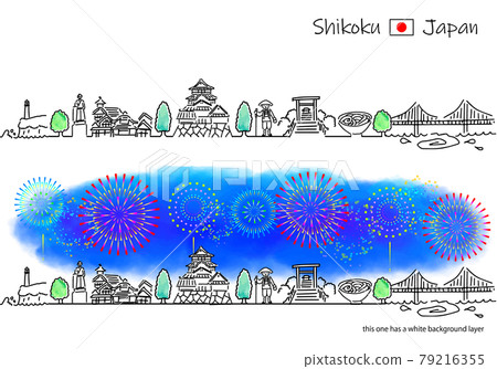 四國城市景觀和煙花的簡單線條畫集 四國城市景觀和煙花的簡單線條畫集 79216355