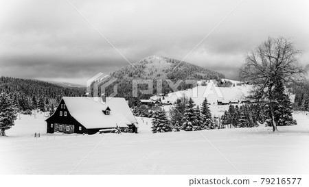 Jizerka Village and Bukovec Mounain in winter 79216577
