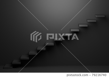 Ascending black stairs in black room abstract 3D illustration Ascending black stairs in black room abstract 3D illustration 79216740