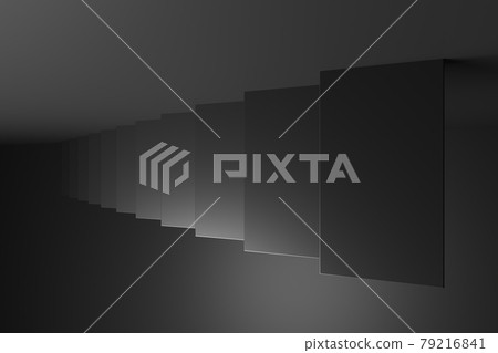 Black ascending stairs in black room, top view, 3D abstract illustration 79216841