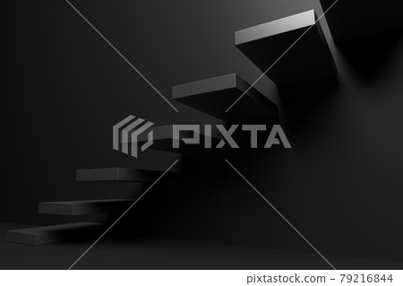 Black ascending stairs in black room, abstract 3D illustration 79216844
