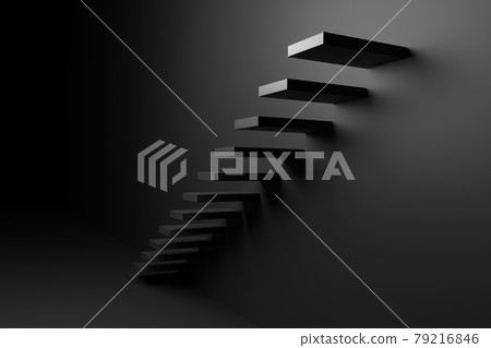Black ascending stairs in black room abstract 3D illustration. 79216846