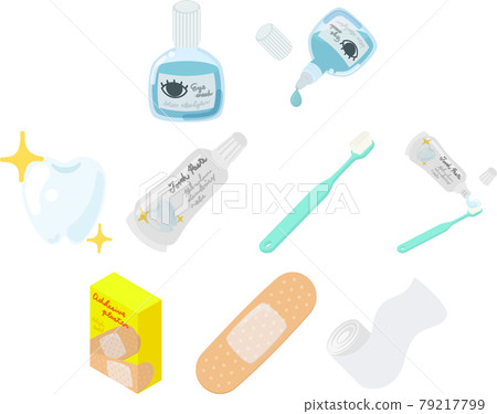 Icons for everyday medical items such as eye drops, toothpaste, adhesive plasters and bandages 79217799