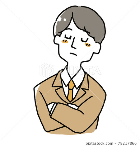 一個穿著西裝的男人雙臂交叉思考 79217866