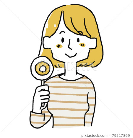 Woman holding a round tag Woman holding a round tag 79217869