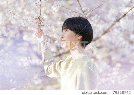 Cherry blossom and woman portrait Cherry blossom and woman portrait 79218743