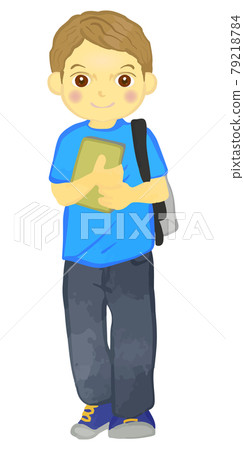 新學期！背著筆記本和背包的白人男孩 79218784