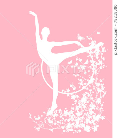 spring blossom branches with flying butterflies and slim gymnast woman vector silhouette 79219380