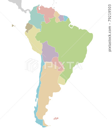 Political blank South America Map vector illustration isolated on white background. Editable and clearly labeled layers. 79219503