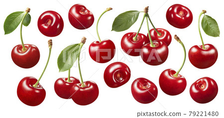 Sweet cherry set isolated on white background. Red berries set 79221480