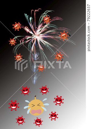 New Corona End Fireworks Festival. The image of fireworks ending the corona. Start a counterattack. 79222637