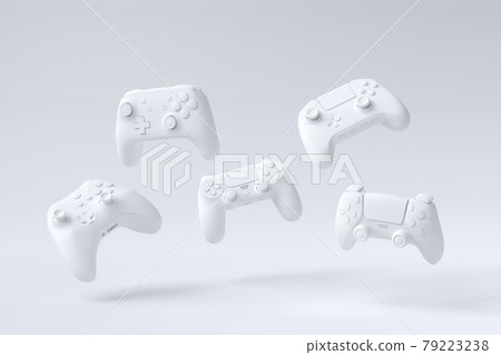 Flying gamer joysticks or gamepads on white background 79223238
