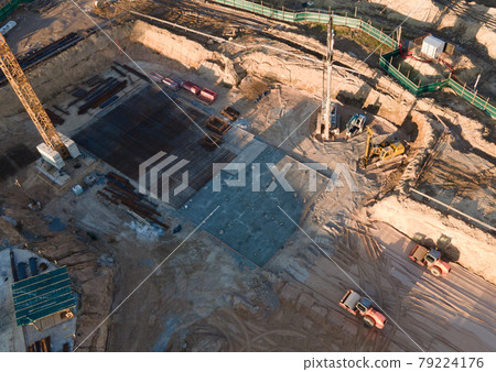 Vibration road roller and wheel loader leveling ground for construct of foundation. Soil Compactor Vibration road roller and wheel loader leveling ground for construct of foundation. Soil Compactor 79224176