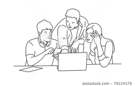 Group of students at the desk, studying process concept. Group of students at the desk, studying process concept. 79224378