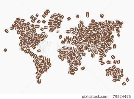 Freehand drawing of coffee bean arrange in world map. Freehand drawing of coffee bean arrange in world map. 79224456