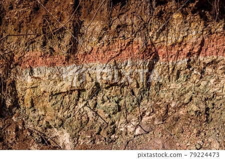 Clay layer folded in layers of different colors dried in the sun Clay layer folded in layers of different colors dried in the sun 79224473