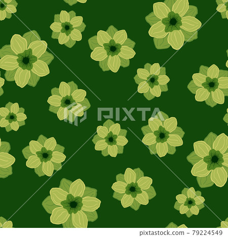 Hand drawn nature seamless pattern with doodle anemone buds random print. Flower artwork in green colors. 79224549