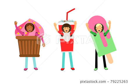 People Character Wearing Food Costumes Standing and Waving Hand Vector Illustration Set People Character Wearing Food Costumes Standing and Waving Hand Vector Illustration Set 79225263