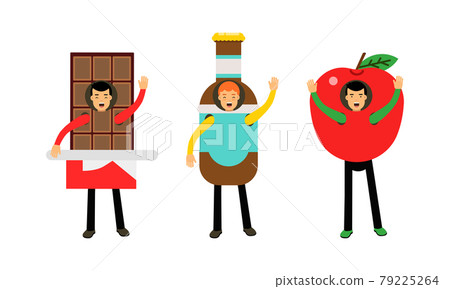 People Character Wearing Food Costumes Standing and Waving Hand Vector Illustration Set People Character Wearing Food Costumes Standing and Waving Hand Vector Illustration Set 79225264