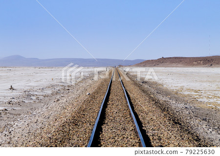 Train tracks on Bolivian salar 79225630