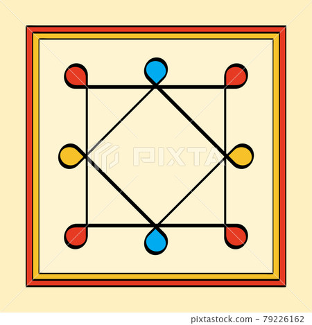 Colored Ring of Solomon in a square frame, a yantra on yellowish background. Two overlapping squares with eight looped corners. Ancient symbol, used as protection on a ring, amulet or talisman. Vector 79226162