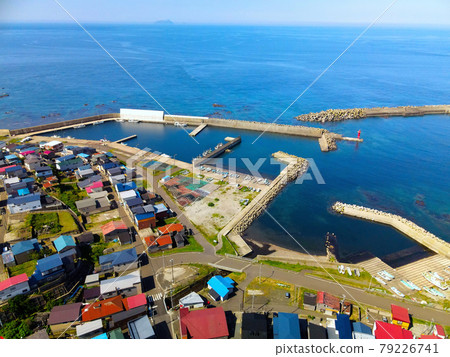 Aerial view of the scenery of Era fishing port in Matsumae-cho, Hokkaido in early summer Aerial view of the scenery of Era fishing port in Matsumae-cho, Hokkaido in early summer 79226741