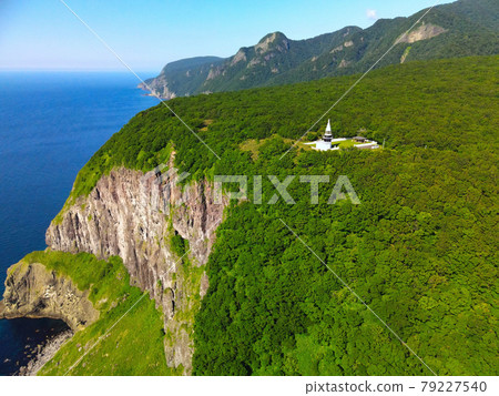 Aerial view of Cape Motta in Setana, Hokkaido in early summer 79227540