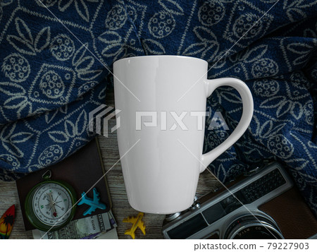 white mug on table wood for mockup or background 79227903